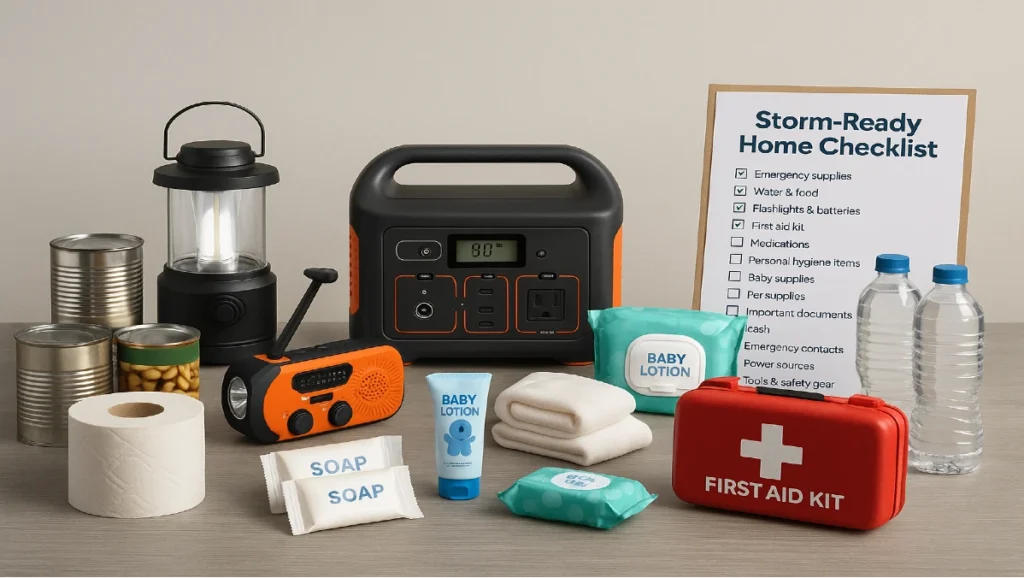 Florida emergency storm kits and supplies displayed - StormReadyHome