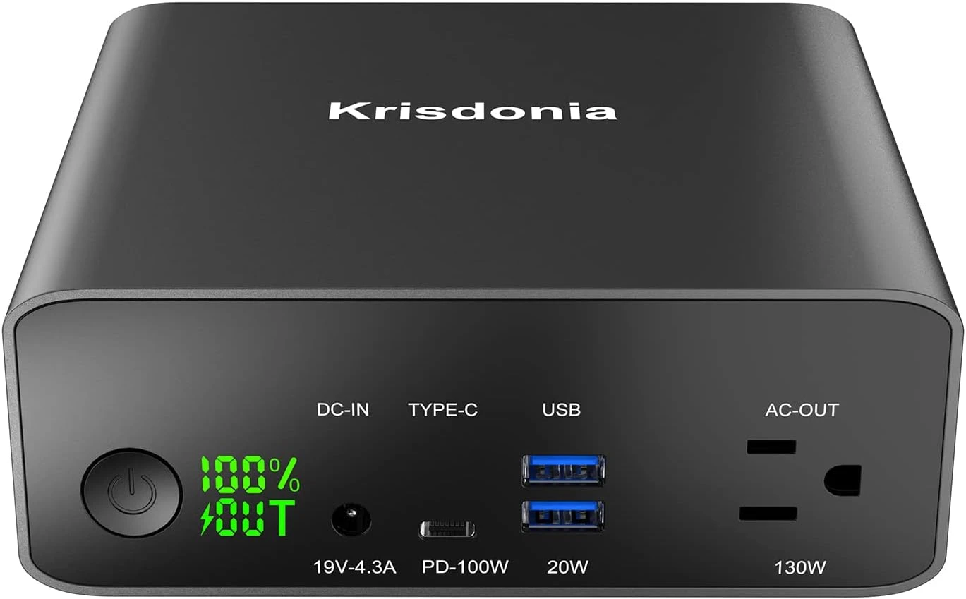 Krisdonia 40,000mAh power bank with 130W AC outlet—high-capacity backup for powering laptops and emergency appliances