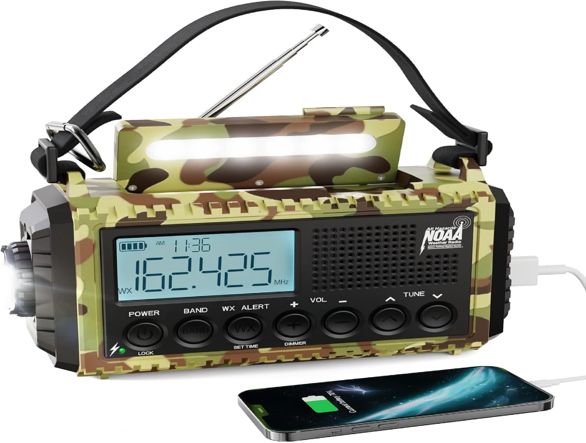 Raynic NOAA emergency radio with flashlight and LCD display
