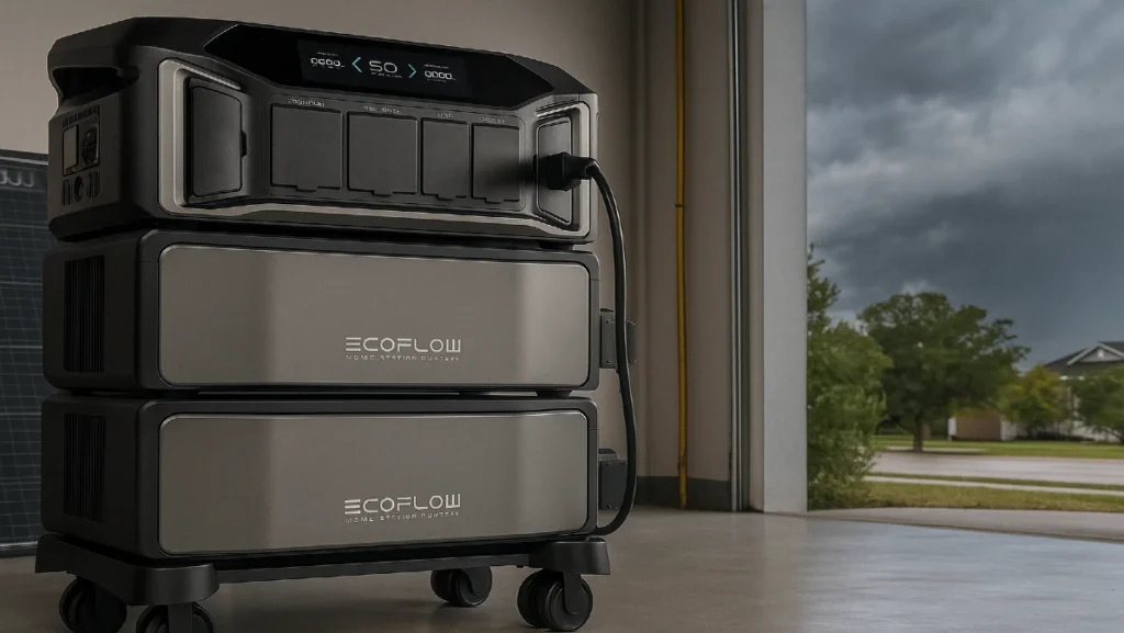 EcoFlow Delta Pro Ultra whole home battery backup with extra battery and solar panels for hurricane power and storm prep